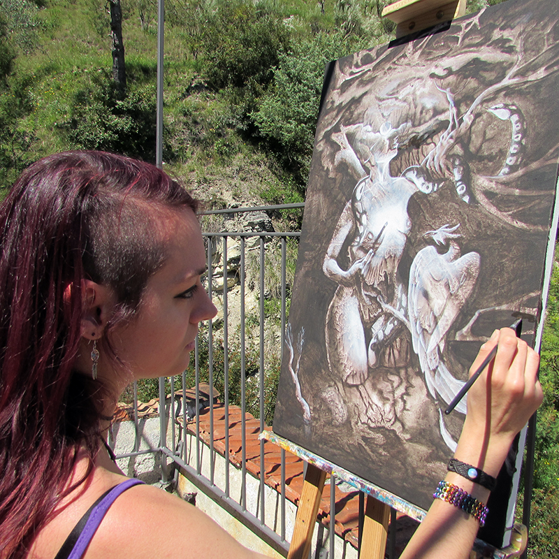 Natalie working on a painting